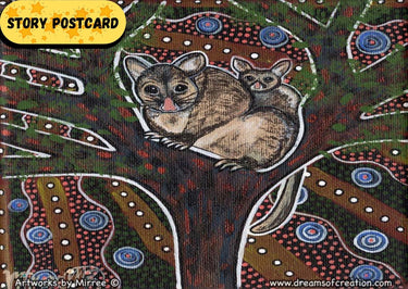 Possum and Baby Aboriginal Art A6 Story PostCard Single by Mirree